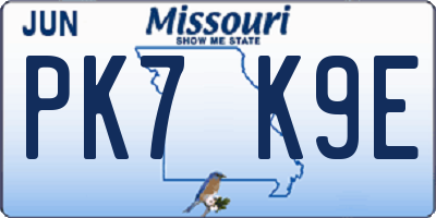 MO license plate PK7K9E