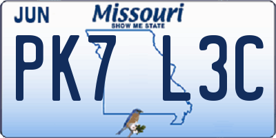 MO license plate PK7L3C