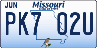 MO license plate PK7O2U