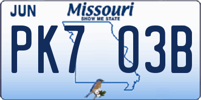 MO license plate PK7O3B