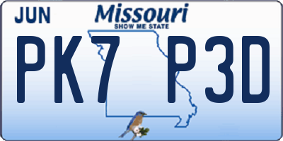 MO license plate PK7P3D