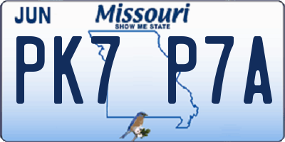 MO license plate PK7P7A
