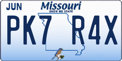 MO license plate PK7R4X