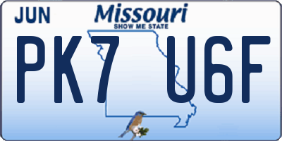 MO license plate PK7U6F