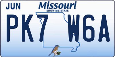 MO license plate PK7W6A