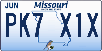 MO license plate PK7X1X
