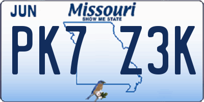 MO license plate PK7Z3K