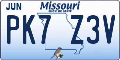 MO license plate PK7Z3V