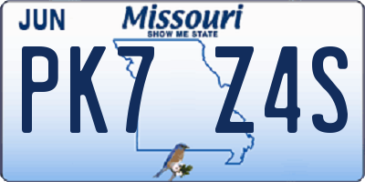 MO license plate PK7Z4S