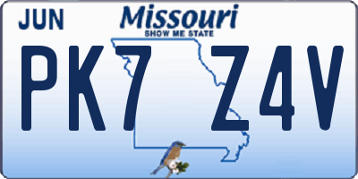 MO license plate PK7Z4V