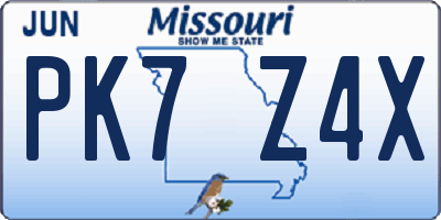 MO license plate PK7Z4X