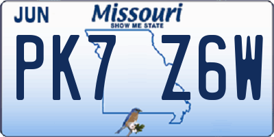 MO license plate PK7Z6W