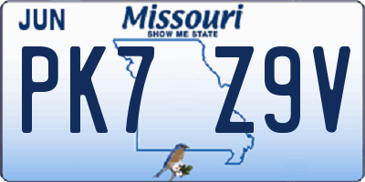 MO license plate PK7Z9V