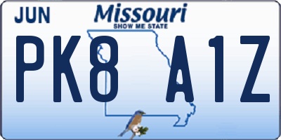 MO license plate PK8A1Z