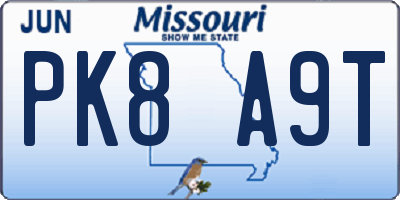 MO license plate PK8A9T