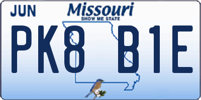 MO license plate PK8B1E