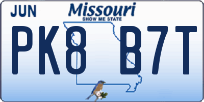 MO license plate PK8B7T