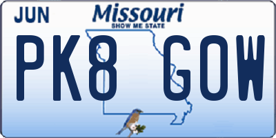 MO license plate PK8G0W