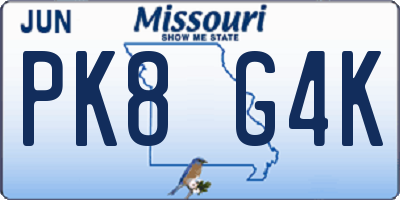 MO license plate PK8G4K