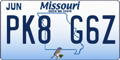 MO license plate PK8G6Z