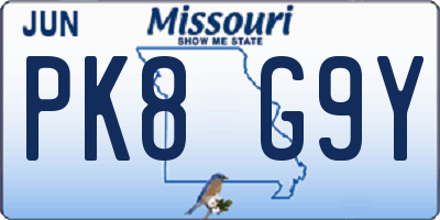 MO license plate PK8G9Y