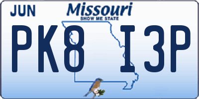 MO license plate PK8I3P