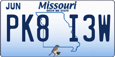 MO license plate PK8I3W