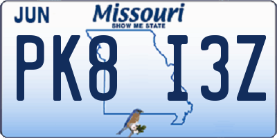 MO license plate PK8I3Z