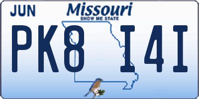 MO license plate PK8I4I