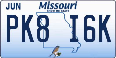 MO license plate PK8I6K