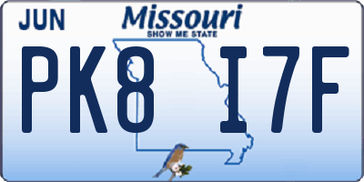 MO license plate PK8I7F