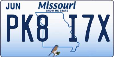 MO license plate PK8I7X