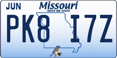 MO license plate PK8I7Z