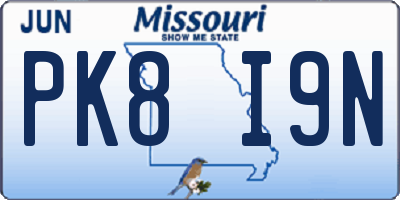 MO license plate PK8I9N