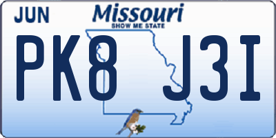 MO license plate PK8J3I