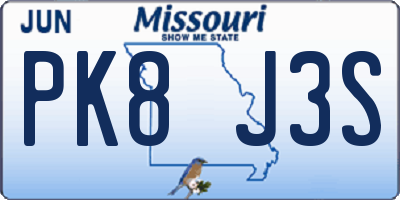 MO license plate PK8J3S