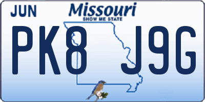 MO license plate PK8J9G