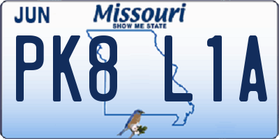 MO license plate PK8L1A