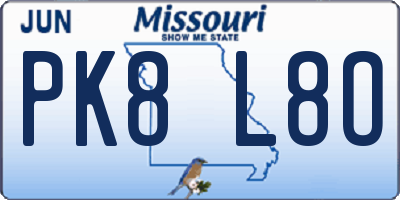 MO license plate PK8L8O