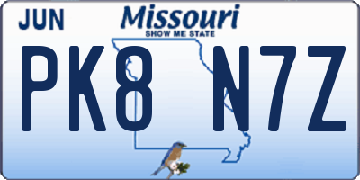MO license plate PK8N7Z