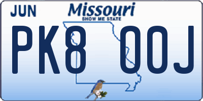 MO license plate PK8O0J