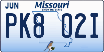MO license plate PK8O2I
