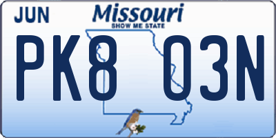 MO license plate PK8O3N