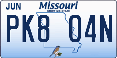 MO license plate PK8O4N