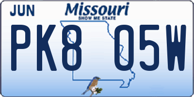 MO license plate PK8O5W