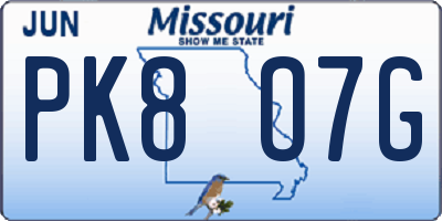 MO license plate PK8O7G