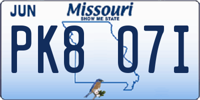 MO license plate PK8O7I