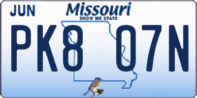 MO license plate PK8O7N