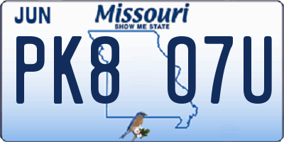 MO license plate PK8O7U
