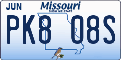 MO license plate PK8O8S